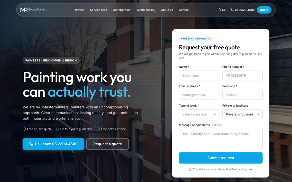 040 Masterpainters, website by Meetflows