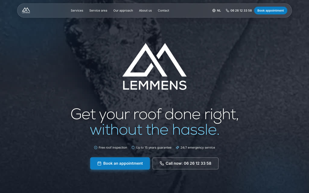 Dakspecialist Lemmens, website by Meetflows